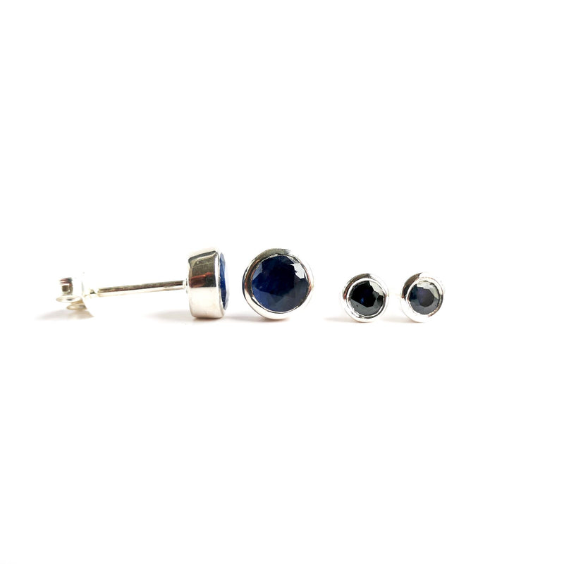 Mini Birthstone Stud Earrings September: Sapphire & Silver