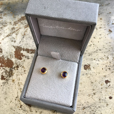 Birthstone Stud Earrings February: Amethyst & Gold Vermeil