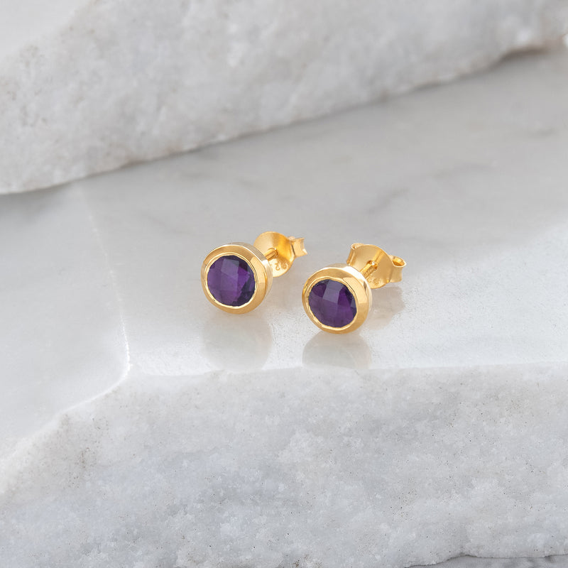 Birthstone Stud Earrings February: Amethyst & Gold Vermeil