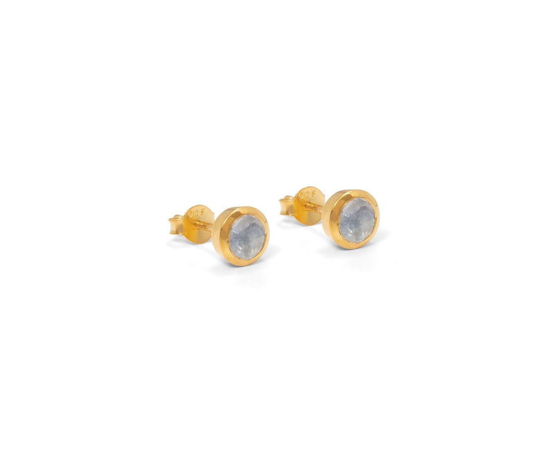 Birthstone Stud Earrings June: Moonstone & Gold Vermeil