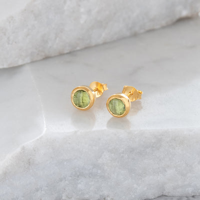 Birthstone Stud Earrings August: Peridot & Gold Vermeil