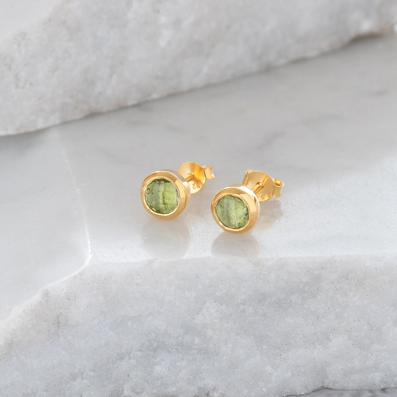 Birthstone Stud Earrings August: Peridot & Gold Vermeil