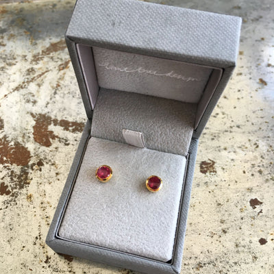 Birthstone Stud Earrings July: Ruby & Gold Vermeil