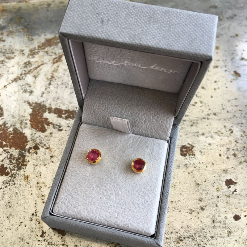 Birthstone Stud Earrings July: Ruby & Gold Vermeil