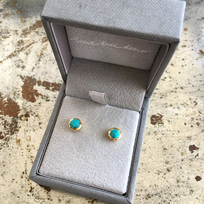 Birthstone Stud Earrings December: Turquoise & Gold Vermeil