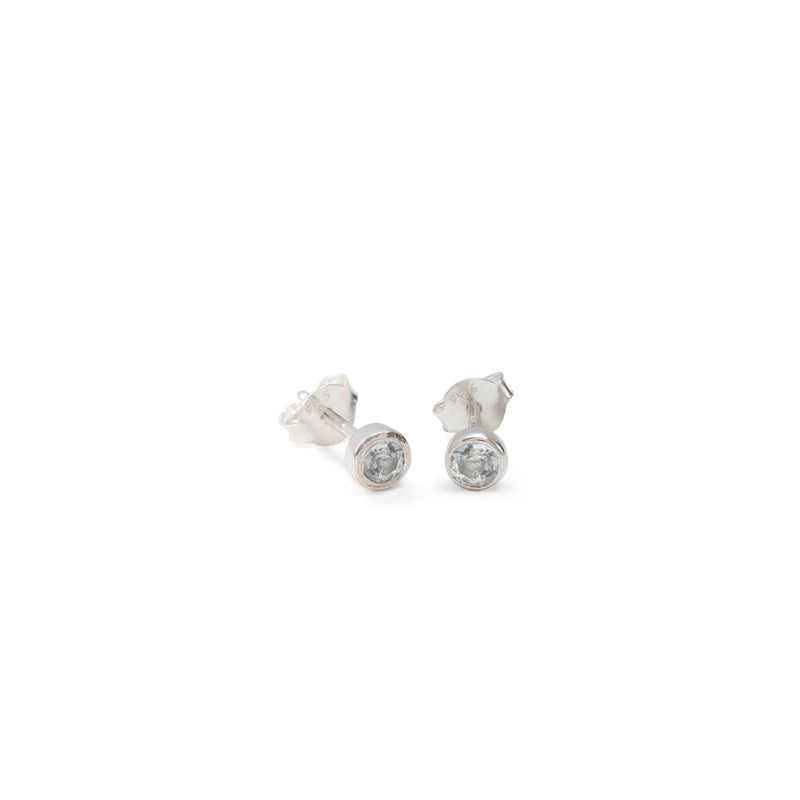 Mini Birthstone Stud Earrings March: Aqua & Silver