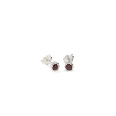 Mini Birthstone Stud Earrings January: Garnet & Silver