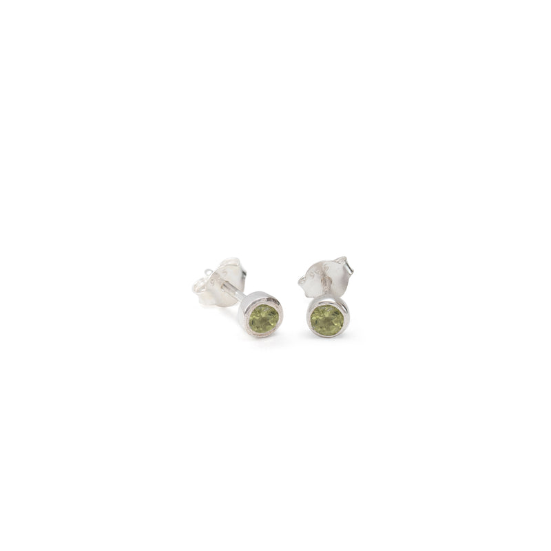 Mini Birthstone Stud Earrings August: Peridot & Silver