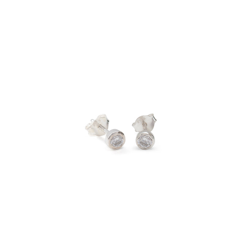 Mini Birthstone Stud Earrings April: Crystal & Silver