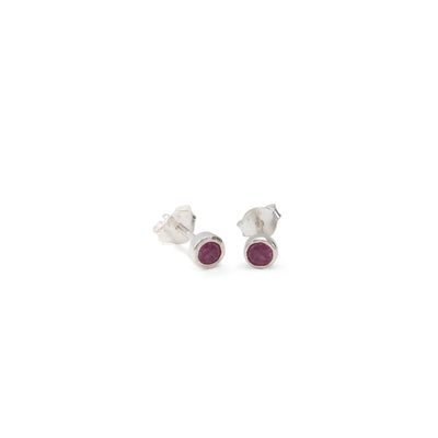 Mini Birthstone Stud Earrings July: Ruby & Silver