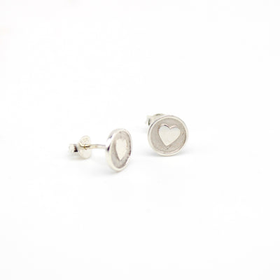 Medallion Stud Earrings Silver: Heart