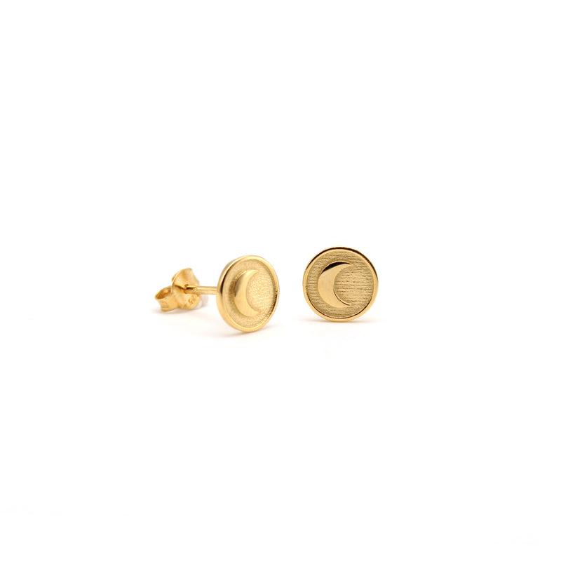Medallion Stud Earrings Gold Vermeil: Moon