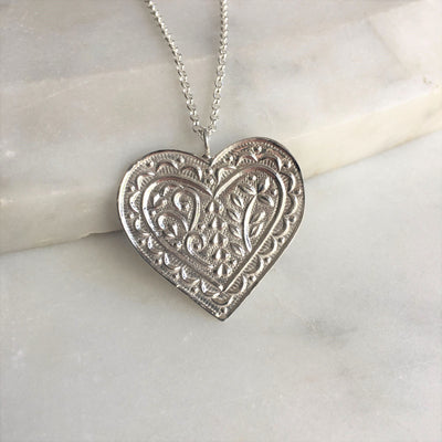 Large Silver Iced Heart Amulet Necklace