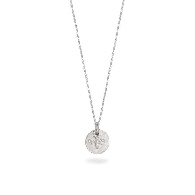 Mini Disc with Bee Charm Necklace Silver