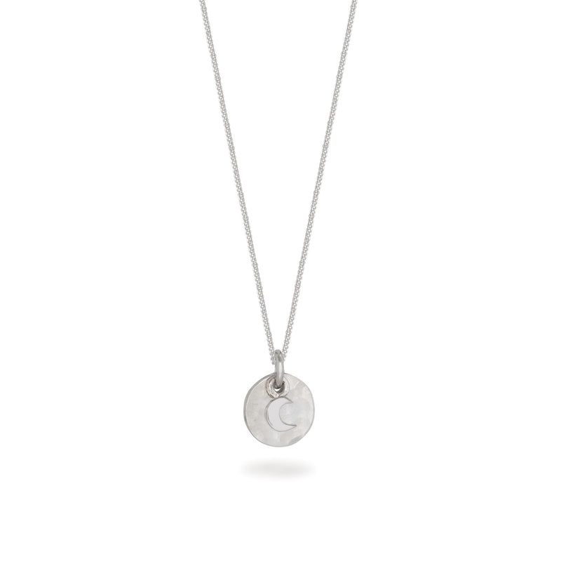 Mini Disc with Moon Charm Necklace Silver