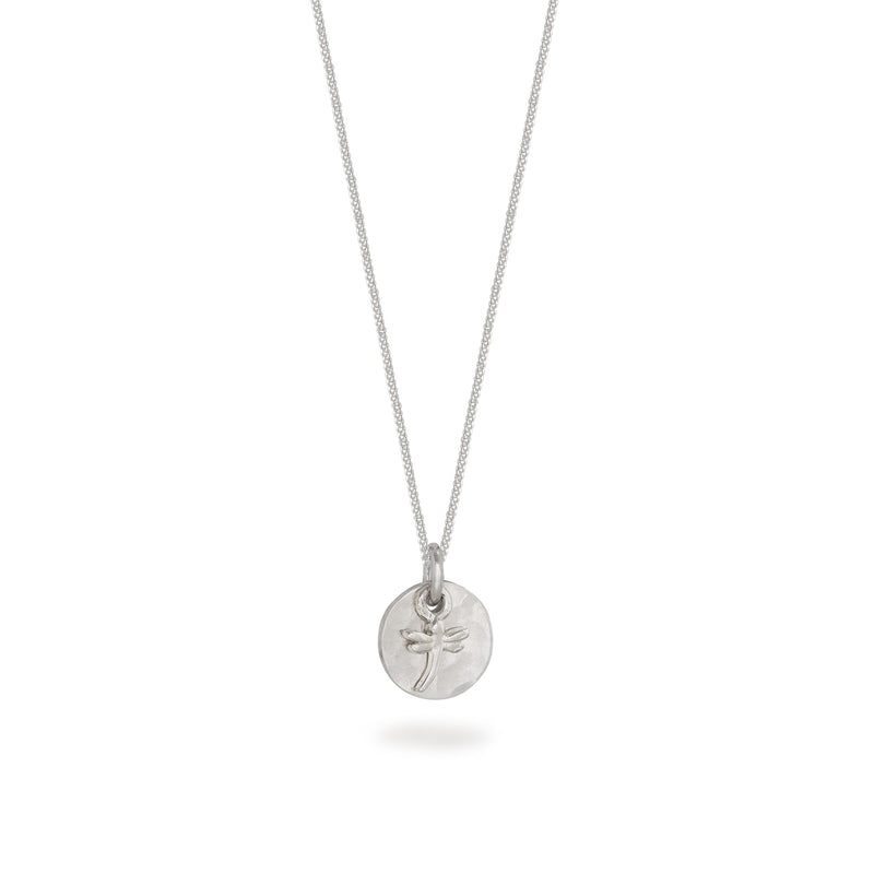 Mini Disc with Dragonfly Charm Necklace Silver