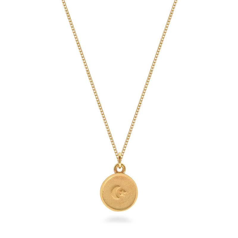 Gold Vermeil Medallion Necklace with Inset Moon and Star