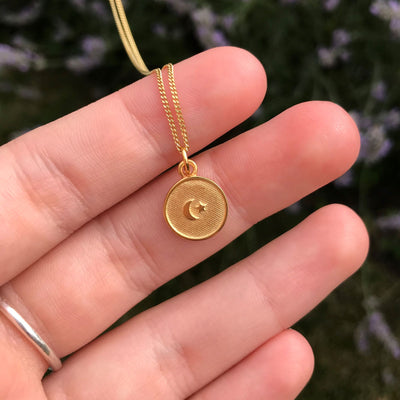 Gold Vermeil Medallion Necklace with Inset Moon and Star