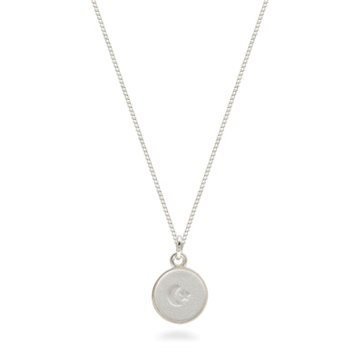 Silver Medallion Necklace with Inset Moon and Star