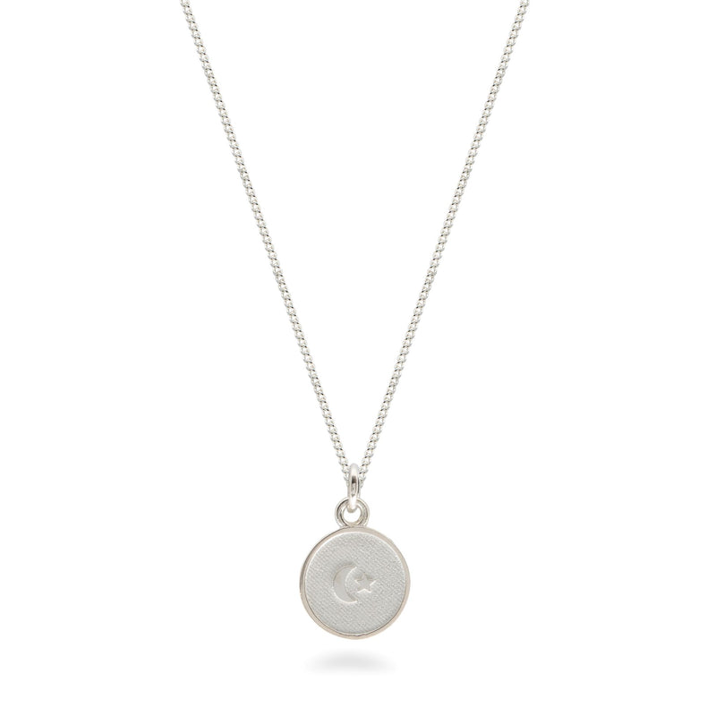 Silver Medallion Necklace with Inset Moon and Star