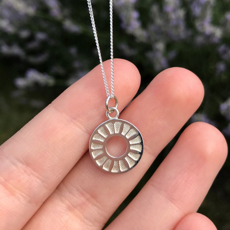 Silver Medallion Necklace: Flower Ring