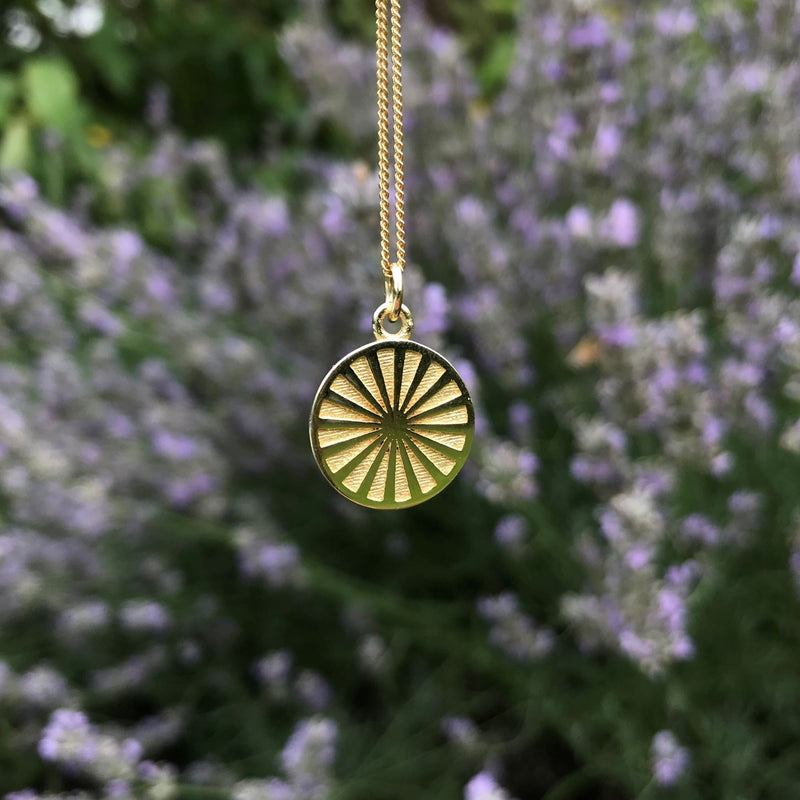 Gold Vermeil Medallion Necklace: Spinning Wheel