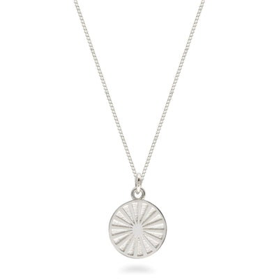Silver Medallion Necklace: Spinning Wheel