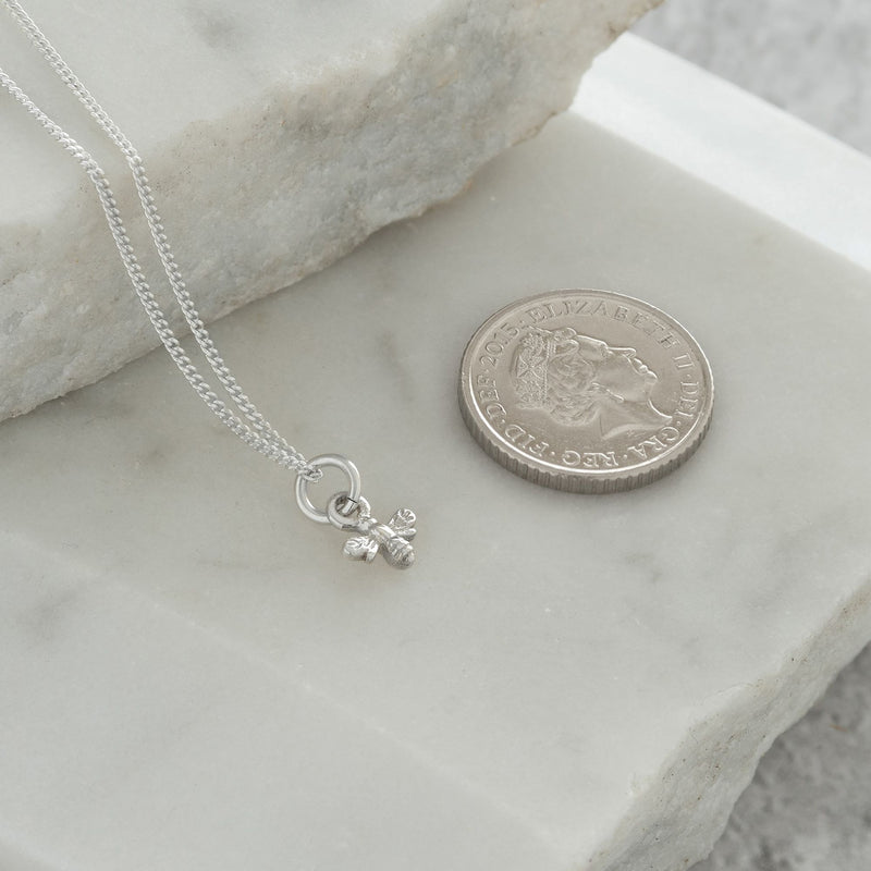 Mini Bee Charm Necklace Silver