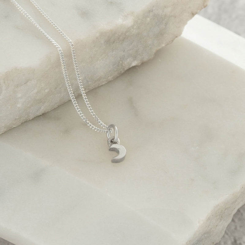 Mini Moon Charm Necklace Silver