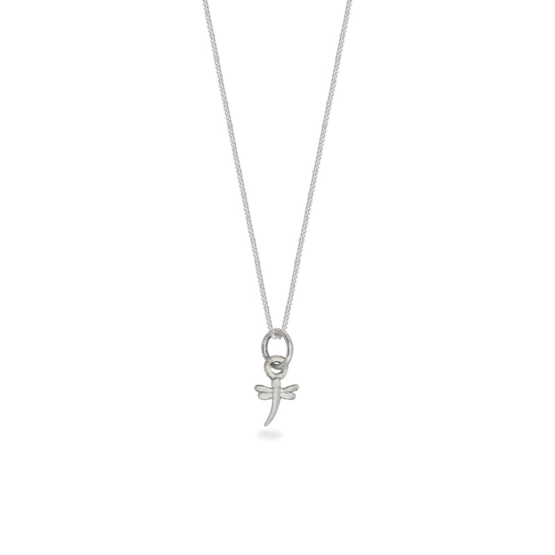 Mini Dragonfly Charm Necklace Silver