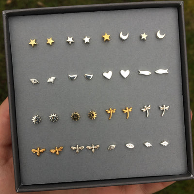Mini Heart Stud Earrings Silver or Gold Vermeil