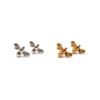 Mini Bee Stud Earrings Silver or Gold Vermeil