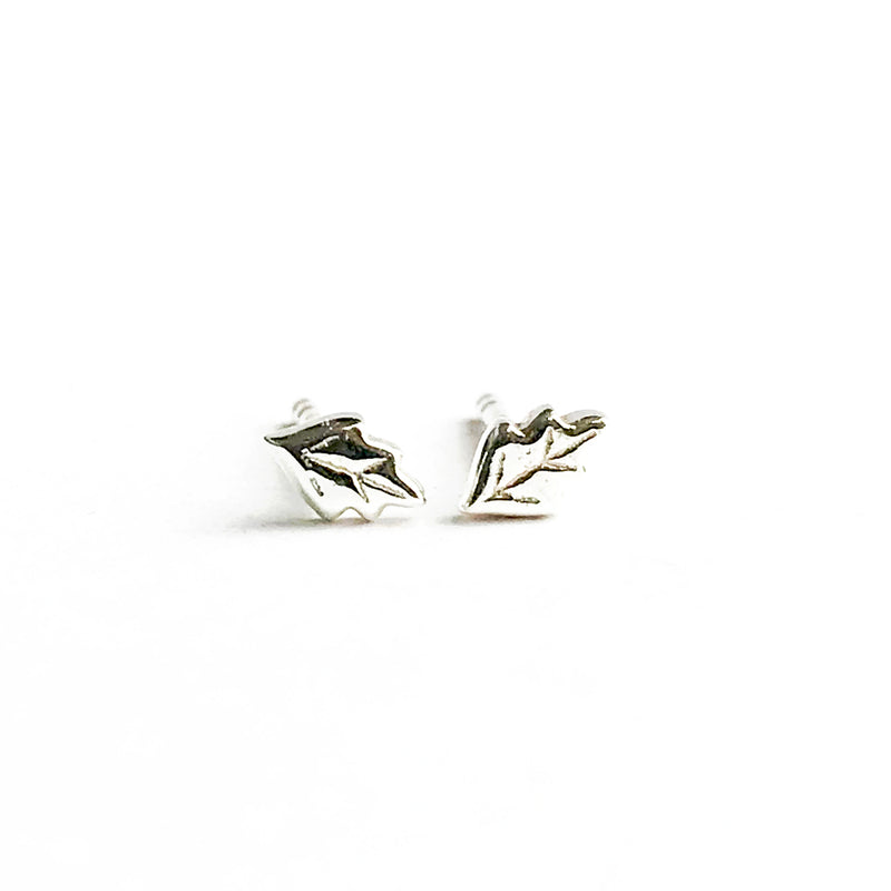 Mini Oak Leaf Stud Earrings Silver or Gold Vermeil