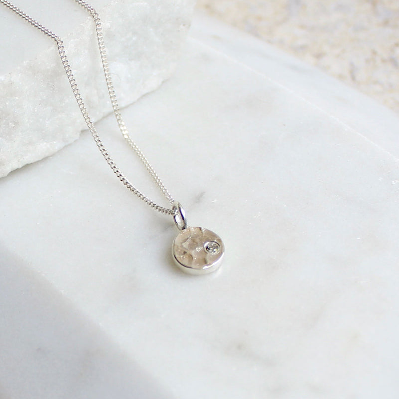 Hammered Silver Pendant with Inset Birthstone