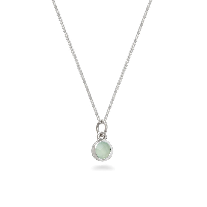 Silver Birthstone Charm Necklace March - Aqua