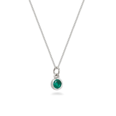 Silver Birthstone Charm Necklace May - Emerald