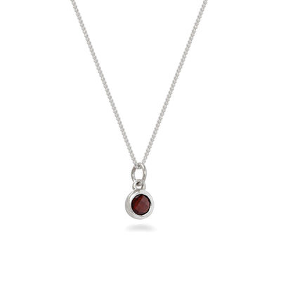 Silver Birthstone Charm Necklace January - Garnet