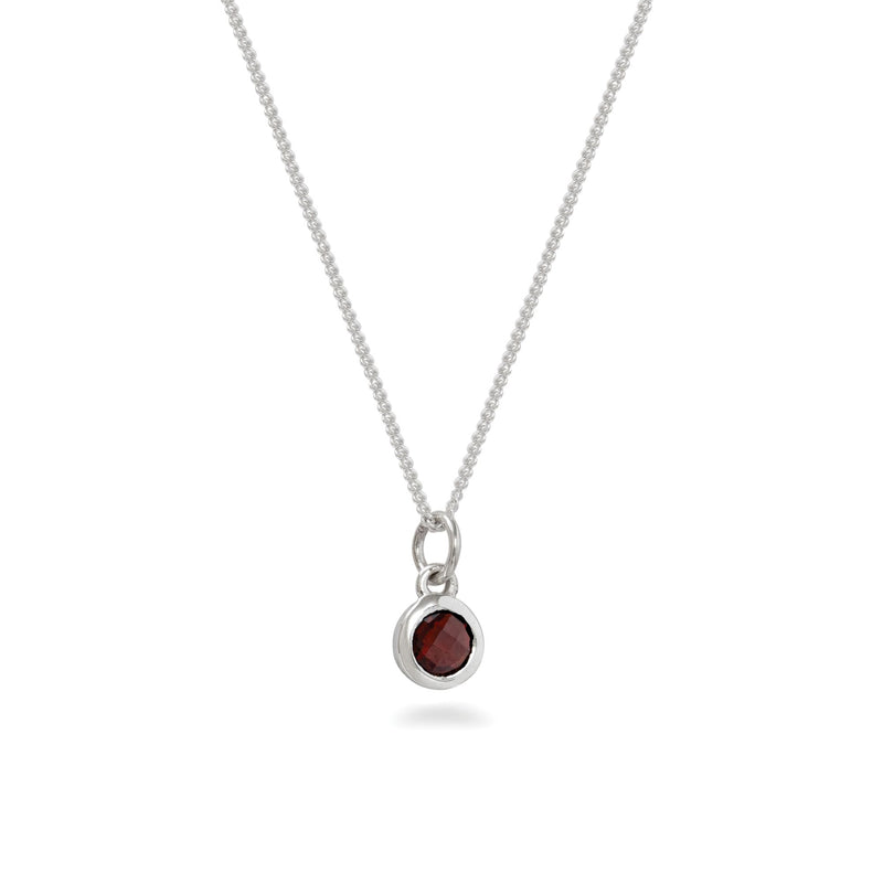 Silver Birthstone Charm Necklace January - Garnet