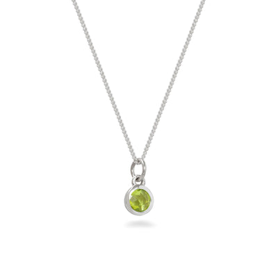 Silver Birthstone Charm Necklace August - Peridot