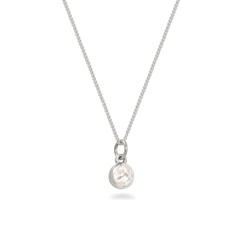 Silver Birthstone Charm Necklace April - Rock Crystal
