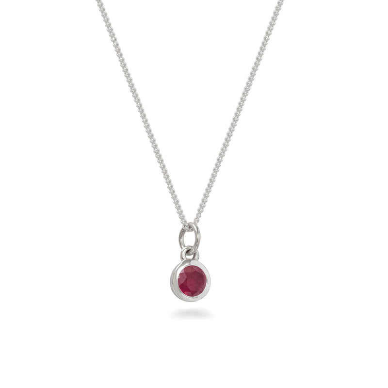 Silver Birthstone Charm Necklace July - Ruby