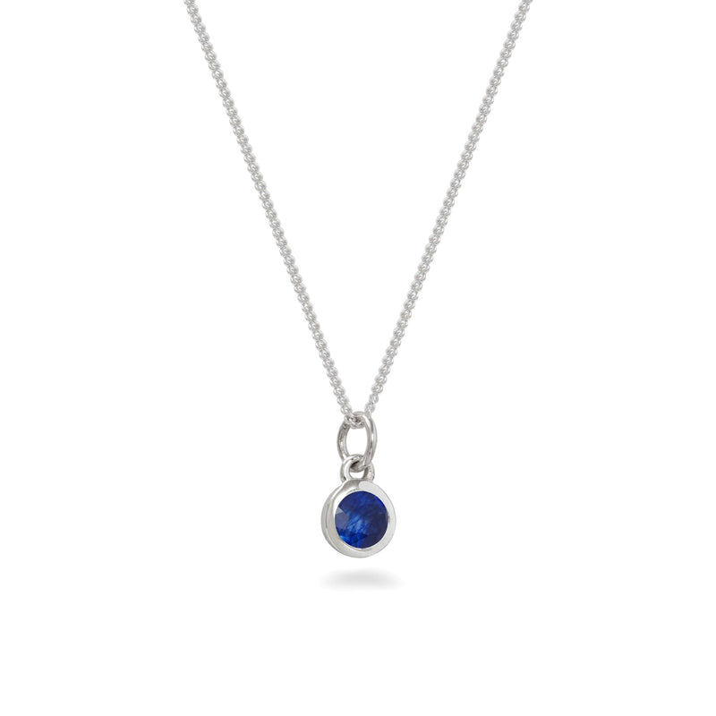 Silver Birthstone Charm Necklace September - Sapphire