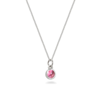 Silver Birthstone Charm Necklace October - Pink Tourmaline