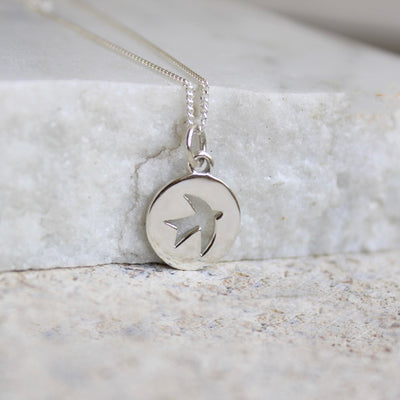 Small Silhouette Necklace with Cut-out Swallow: Sterling Silver