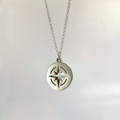 2 Disc Compass Necklace - Sterling Silver