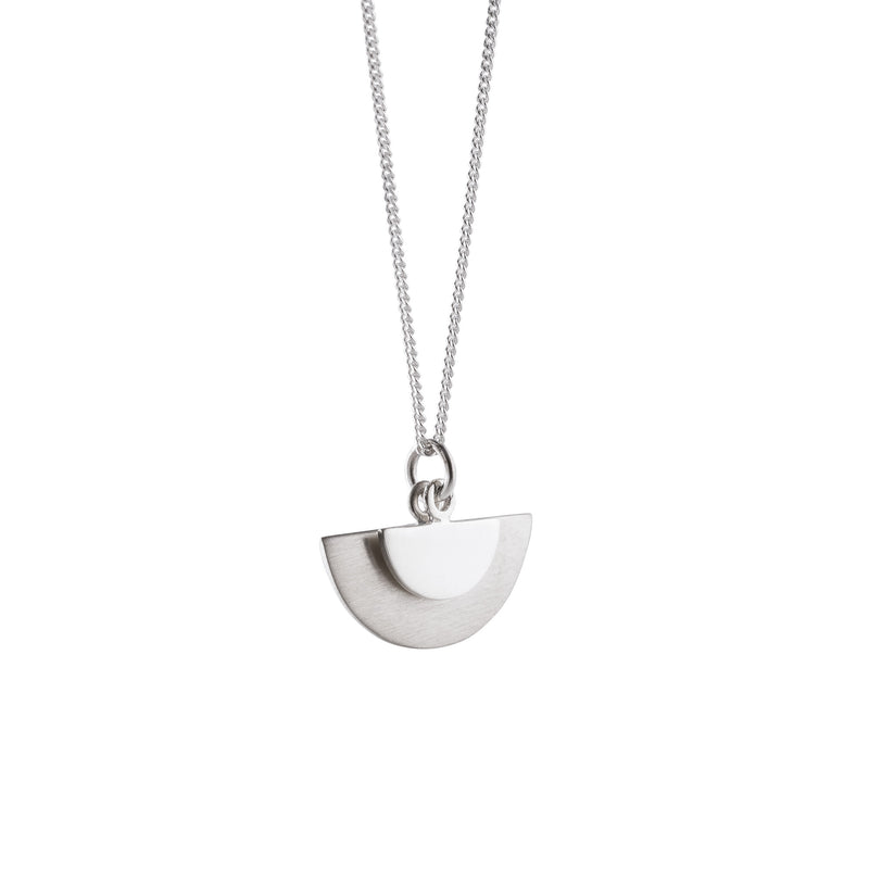 Half Moon Double Semi Circle Necklace in Sterling Silver
