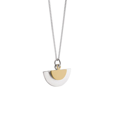 Half Moon Double Semi Circle Necklace in Silver and Gold Vermeil