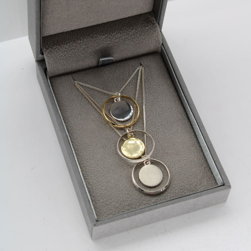 Sterling Silver Ring Necklace with Brushed Silver Disc Inside