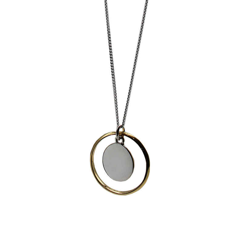 Gold Ring Necklace with Silver Disc Inside