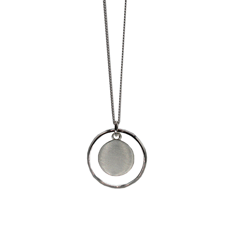 Sterling Silver Ring Necklace with Brushed Silver Disc Inside